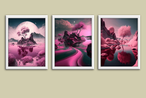 Download Pink Surreal Set of 3 Wall Art Prints - Set of 3 Collection