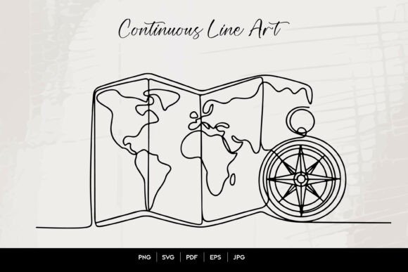 Download World Map &amp; Compass Line Art - Premium Resources