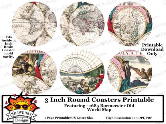 Download 3" 1685 Old World Map Coaster Printable - Premium Resources
