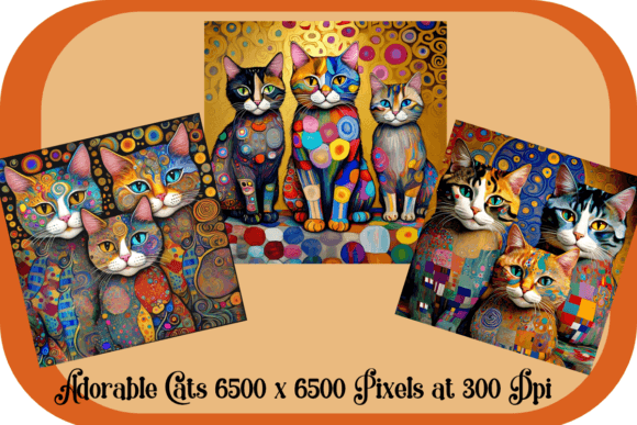 Download Whimsical Cats Klimt Style Set of 3 - Set of 3 Collection